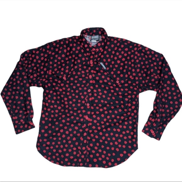 Vintage 90's Roughrider by Circle T Black & Red Polka Dot Western Rodeo Top - Picture 1 of 4